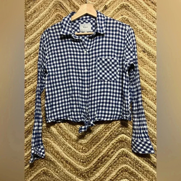 Rails Women's Val Blue Gingham Plaid Long Sleeve,Button Down, Tie Front, Size S - Picture 1 of 9